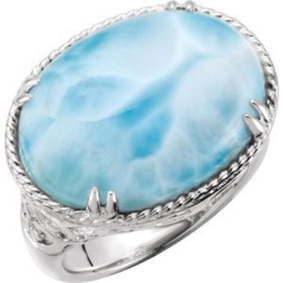 Sterling Silver Natural Larimar Cabochon Ring